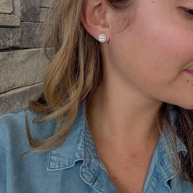 Customer photo from Courtney: ALESSA Round Halo Studs